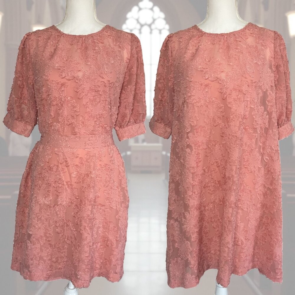 NEW Vero Moda AWARE Large Pink Textured Lace Overlay Dress Oversized Mod Modest